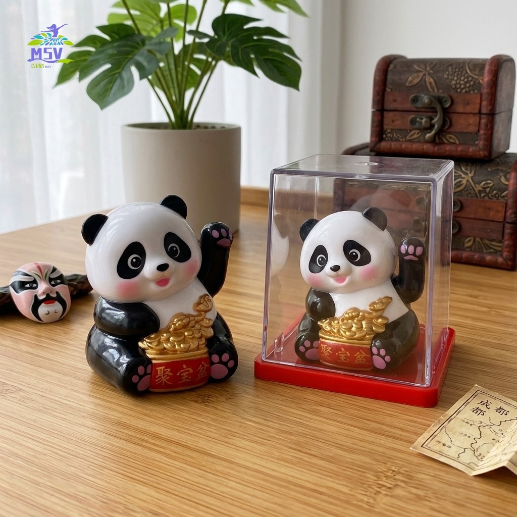 Chạy bằng năng lượng mặt trời Gấu trúc gợn sóng Trang trí bàn làm việc văn phòng Thành Đô Bảo tàng Tứ Xuyên-Souvenir
