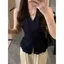 Phong cách Pháp Sang trọng Màu xanh hải quân không tay Áo mùa hè Phong cách mới Áo sơ mi nhỏ đẹp độc đáo Thiết kế thích hợp