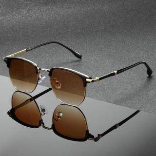 Thanh Lịch Đen Vàng Hai Tông Màu Retro Vuông Kính Mát Kim Loại UV400 Bảo Vệ Chống Tia UV Cho Lái Xe Thời Trang Trang Trang Trí Kính Mắt Unisex