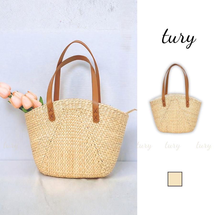 Túi Cói Nữ - Tury - Túi Cói Handmade Form Đứng Phối Dây Da - TC073