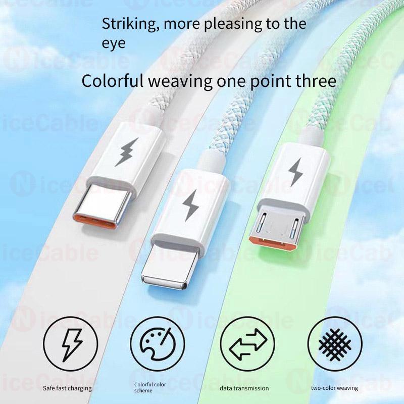 Cáp dữ liệu sạc nhanh an toàn 66W Type-C Cáp dữ liệu sạc dệt đầy màu sắc 3 trong 1 480Mbps Cáp dữ liệu sạc cho điện thoại Máy tính bảng Power Bank