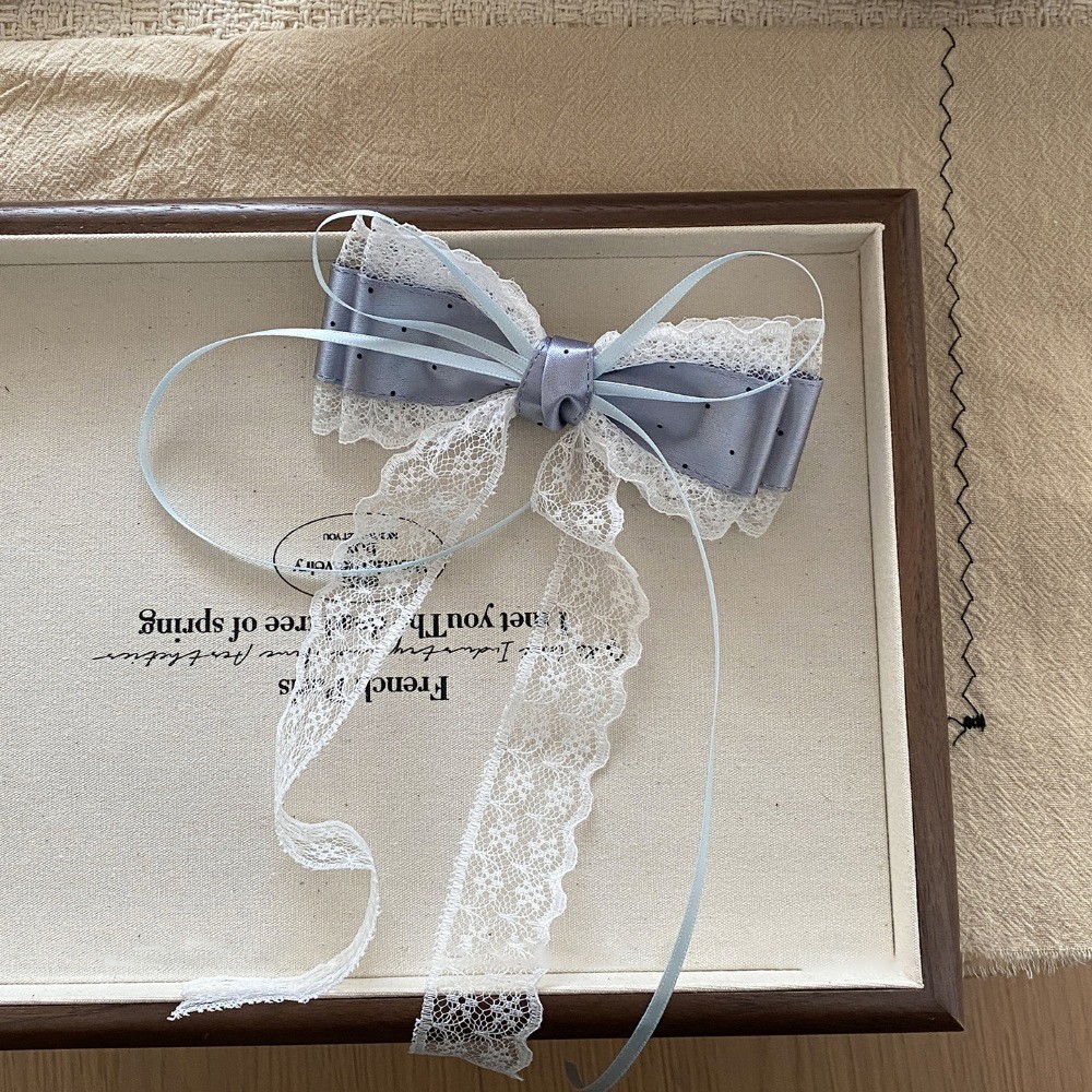Hululu / Con Gái Sang Trọng Ren Chấm Bi Nơ Tóc Mũ Đội Đầu Satin Ruy Băng Kẹp Tóc Cô Gái Nhẹ Nhàng Mỏ Vịt Kẹp Phụ Kiện Tóc