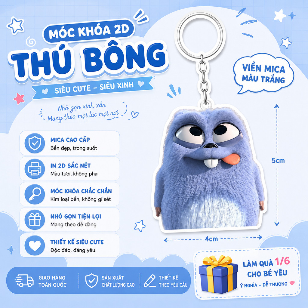 Móc khóa chuột Lemming lém lỉnh đáng yêu siêu cấp- CHẤT LIỆU MICA
