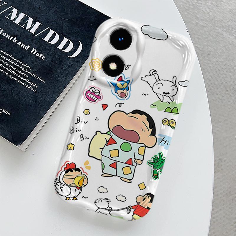 Ốp Lưng Cho OPPO A17 A17K A58 4G A60 4G Vỏ Kem Hoạt Hình Crayon Shin-chan Cặp Đôi Mềm TPU 3D Sóng Silicon Vỏ Điện Thoại