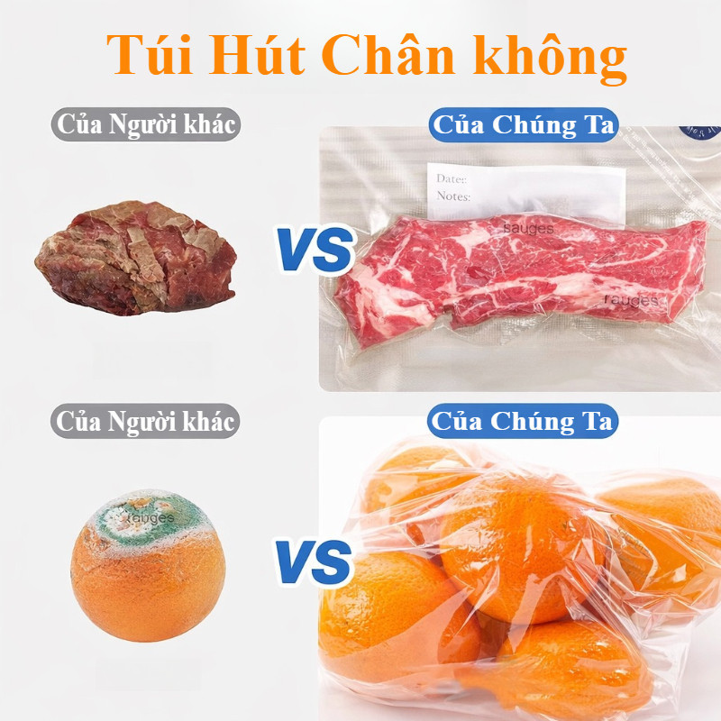 Túi Hút Chân Không đựng Thực Phẩm Dày+Máy Hút Chân Không Mini, PA+PE, BPA Free, đựng Thực Phẩm, Rau Củ, Thịt Cá