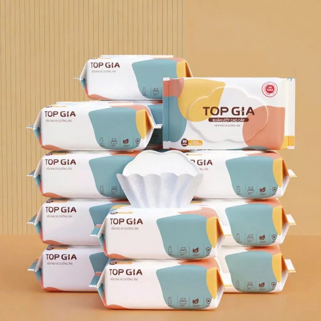 Khăn Uớt Topgia 80 tờ Ban Mai Cho Bé, Không Chứa Cồn và Parabens, An toàn cho da