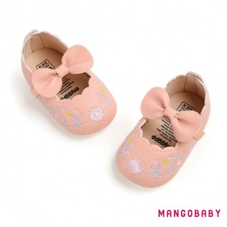 MG-Baby Bé Gái Giày Công Chúa Nơ Thanh Lịch Thêu Hoa Mềm Da PU Chống Trơn Trượt Đáy Giày Tập Đi Đầu Tiên Giày Tập Đi