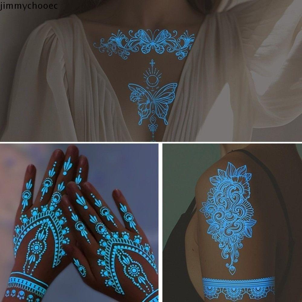 JIMMYCHOOEC - Nhãn dán hình xăm Henna dạ quang và đề can hình xăm trắng, phù hợp làm quà tặng cho bé gái