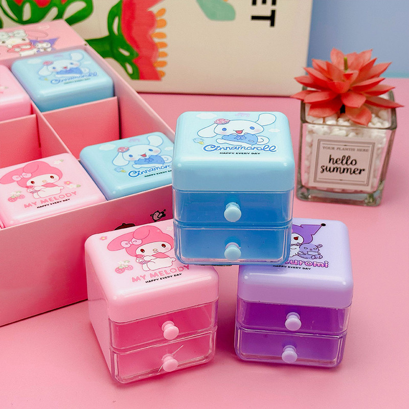 Hộp đựng trang sức, hộp quà tặng học sinh, hộp đựng đồ hai lớp hình hoạt hình Sanrio, hộp đựng đồ để bàn.