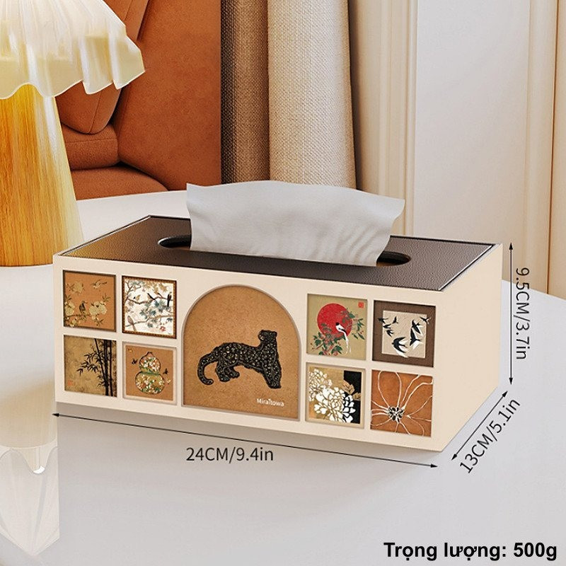 Hộp đựng khăn giấy chất liệu bọc da cao cấp, phong cách vintage cổ điển trầy trang trí phòng khách bàn làm việc
