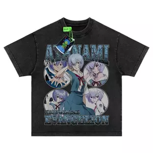 Áo Thun Bông Nguyên Chất Ayapole Phom Rộng, Họa Tiết Anime Neon Genesis Evangelion, Short Sleeve