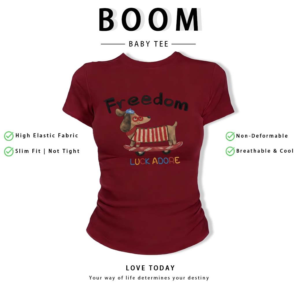 BOOM Áo Baby Tee Nữ Cotton Ôm Body-Áo Thun Ngắn Tay Y2K In Hình PhongCách Mùa Hè, Cổ Tròn Hàng Đầucách hàn quốc phongR07