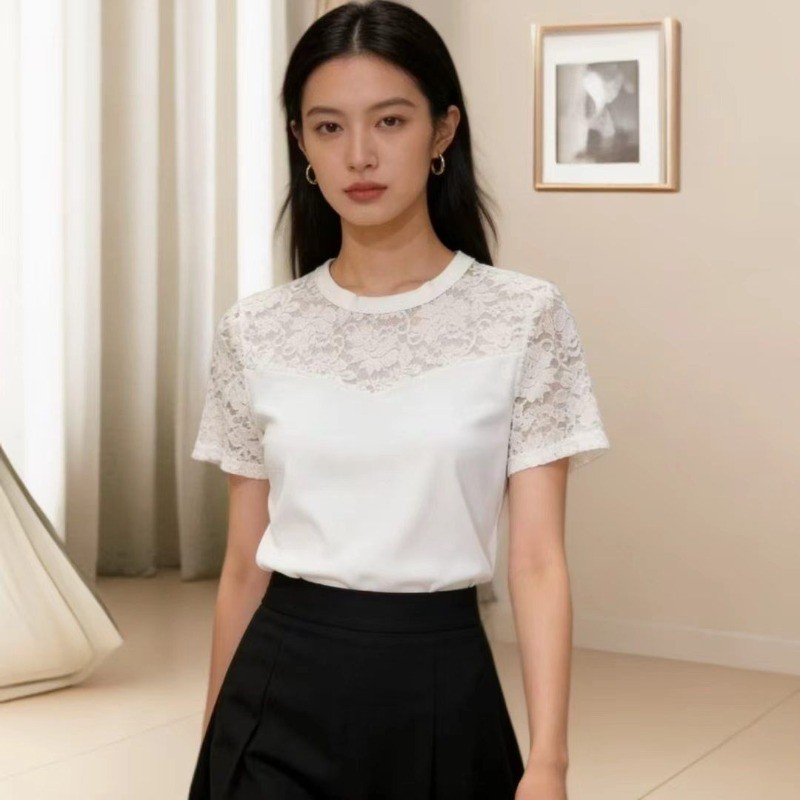 Áo thun cổ tròn ngắn tay dành cho nữ, phù hợp mùa hè và thời trang