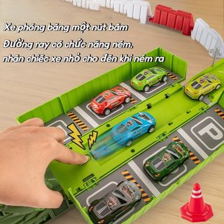 Bộ Đường Đua Đồ Chơi Khủng Long Inertia Khởi Động Xe Biến Hình ABS Trẻ Em Chơi Xe Đường Đua