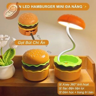 Hamburger LED Để Bàn Đèn USB Sạc 360 Xoay Đèn Ngủ Bút Chì Mài Dễ Thương Nghiên Cứu