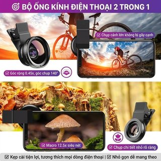 Bộ ống kính điện thoại 045X Góc rộng Macro Ống kính kép Hợp kim nhôm Kẹp kính quang