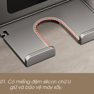 Giá đỡ máy sấy tóc treo tường Giá đỡ phòng tắm bằng nhôm Không cần khoan Móc lưu trữ Kệ chống rỉ sét