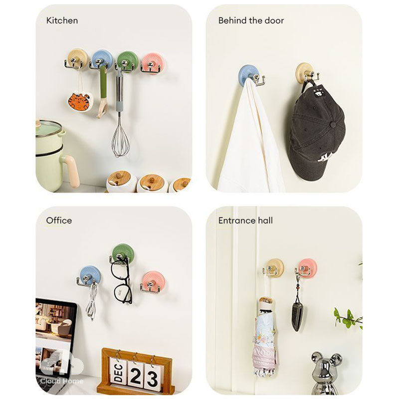 🌤️COD🌤️Móc Dán Tường Chắc Chắn Không Cần Đục Lỗ Móc Màu Macaron Nhà Bếp Phòng Tắm Có Thể Xoay Lưu Trữ
