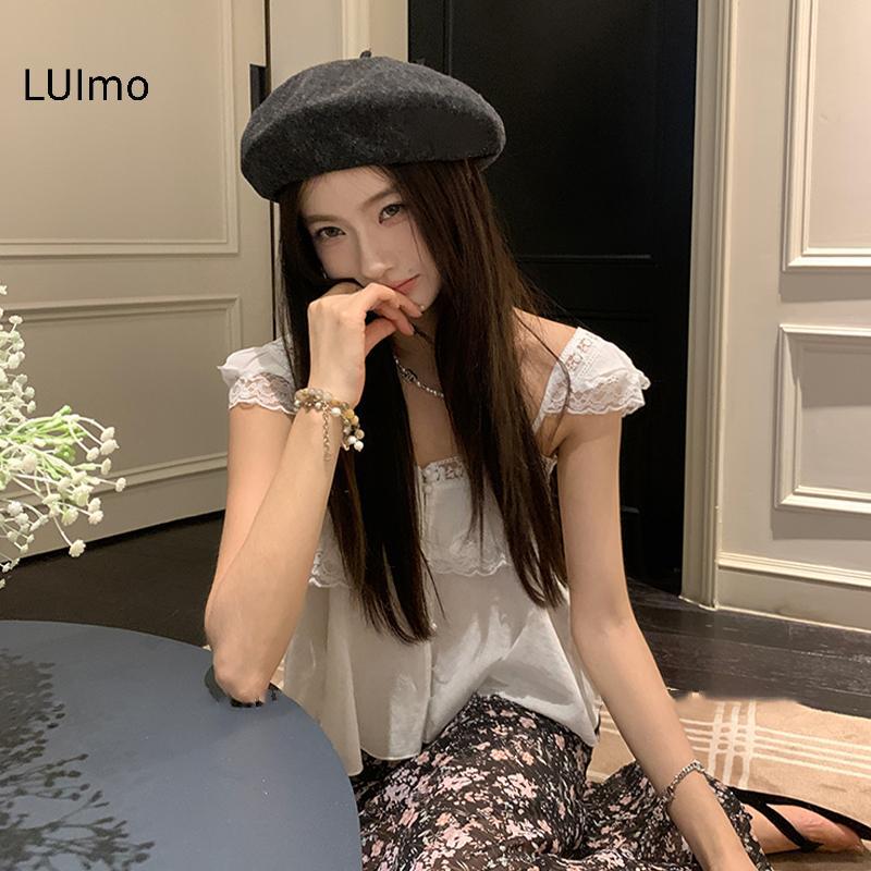 LUImo - Áo thun hai dây ren chắp vá, phong cách Hàn Quốc, phù hợp mùa hè