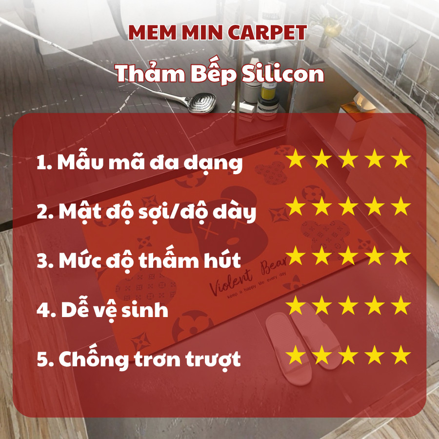 (TH119) Thảm Chùi Chân Silicon MemMinCarpet Siêu Thấm Nước, Mềm, Êm, Chống Trượt Kt 40x60cm