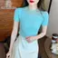Áo sơ mi nữ tay ngắn cổ rùa nửa form slim, chất liệu tweed, họa tiết kim cương, phù hợp mặc hàng ngày