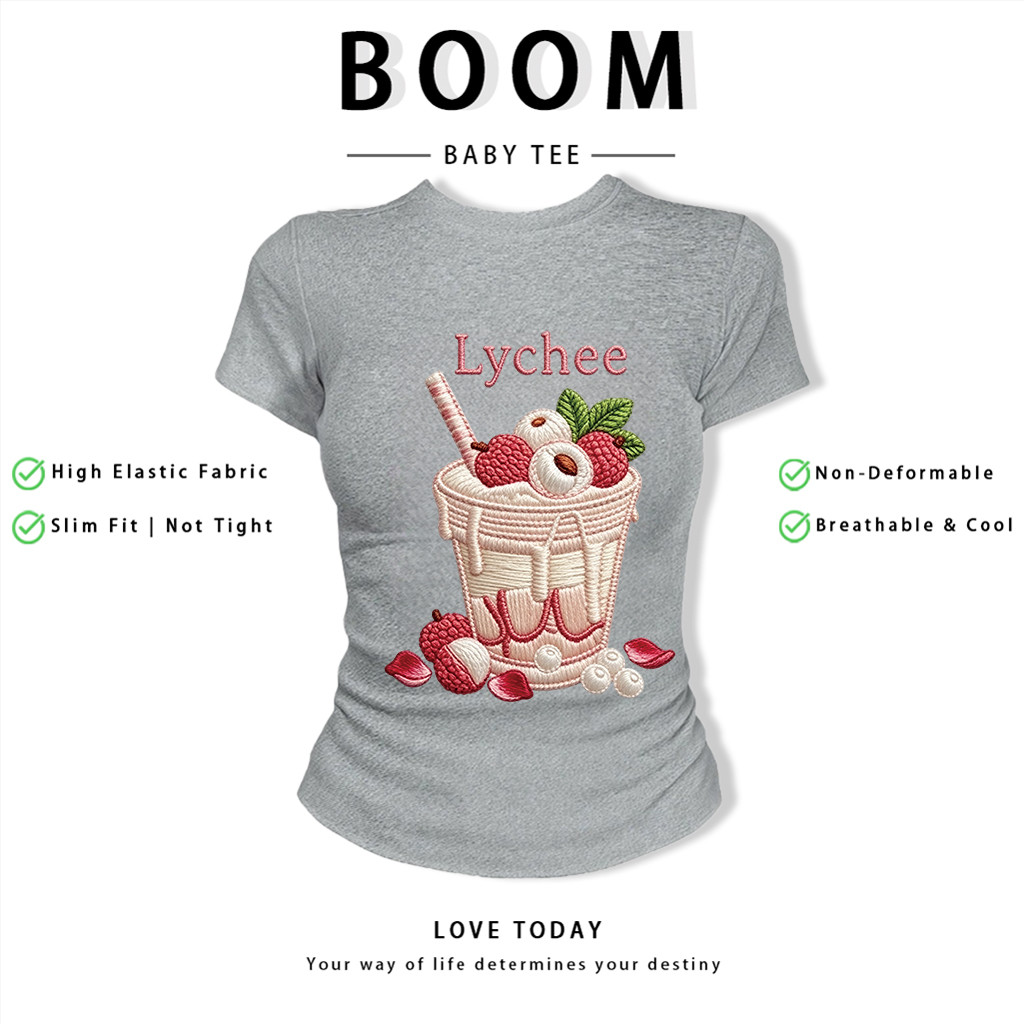 BOOM Áo Baby Tee Nữ Cotton Ôm Body-Áo Thun Ngắn Tay Y2K In Hình PhongCách Mùa Hè, Cổ Tròn Hàng Đầucách hàn quốc phongK08