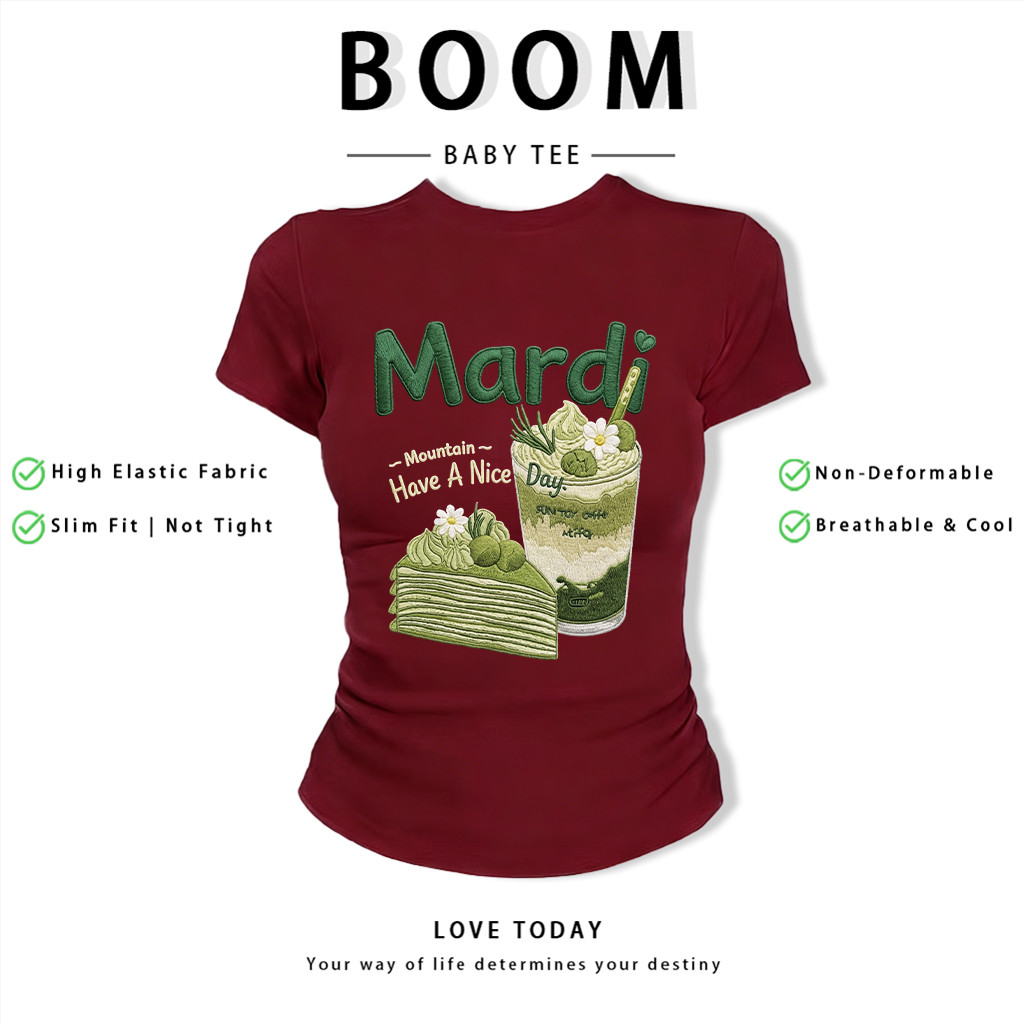 BOOM Áo Baby Tee Nữ Cotton Ôm Body-Áo Thun Ngắn Tay Y2K In Hình PhongCách Mùa Hè, Cổ Tròn Hàng Đầucách hàn quốc phongA36