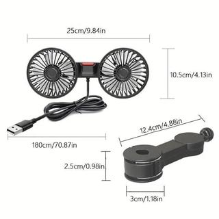 Quạt USB 2 đầu ô Tô, 3 Tốc độ Xoay 360°, Dùng Ghế Sau & Gia đình