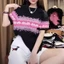 In chữ nhuộm cà vạt mùa hè mới cotton tay ngắn vai trước giảm béo Áo thun cổ tròn thông thường dành cho nữ
