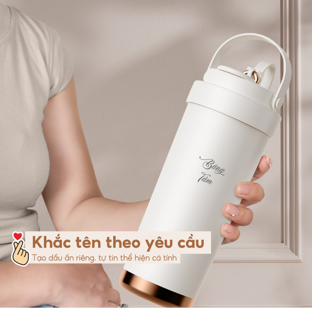 Ly giữ nhiệt khắc tên cao cấp Elegant Brown 500ml/750ml, inox 304, lõi tráng sứ 84E500C/84E750C