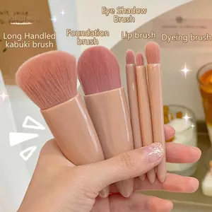 TRTR 5 Bộ Cọ Trang Điểm Kích Thước Du Lịch Bộ Cọ Trang Điểm Mini, Bộ Cọ Mỹ Phẩm Chức Năng Nhỏ Có Vỏ Và Gương Perfe VN