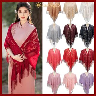 [Giao hàng từ Việt Nam] Khăn choàng nữ EARTHLYCO, rỗng có tua rua Áo choàng dạ hội, Khăn choàng vải tuyn nhiều màu cho nữ