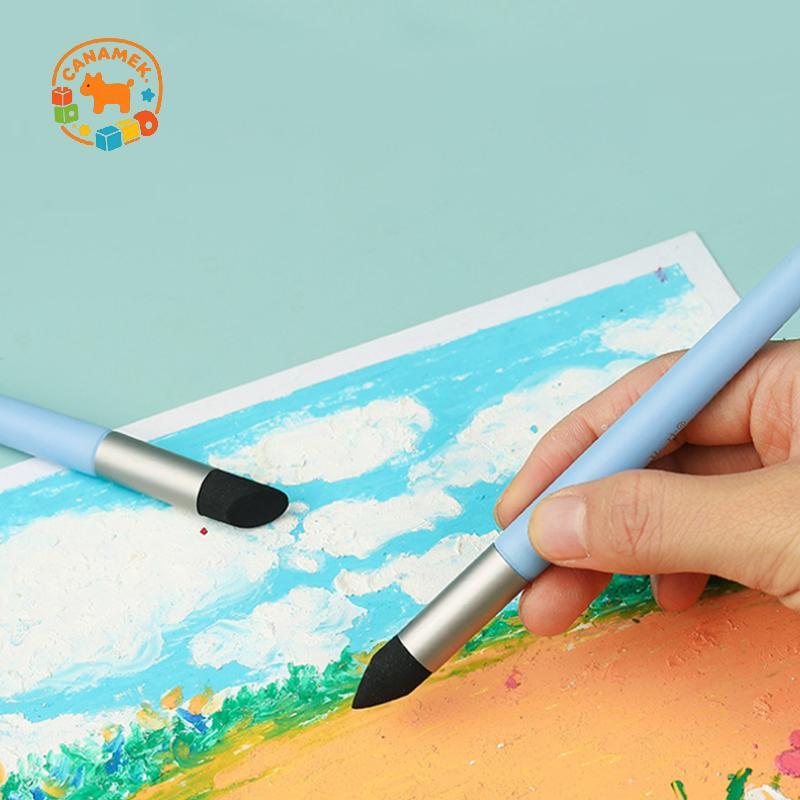 CANAMEK 1 / 3 Cái Dụng Cụ Tạo Hình Màu Dụng Cụ Tạo Hình Màu Cho Tranh Sơn Dầu Bàn Chải Sơn Đầu nghiêng Đầu Tròn Pastel Pha Trộn Dụng Cụ CSF
