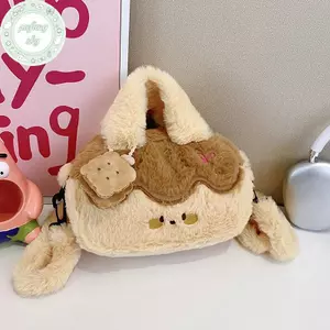 PUSKY Sa Mạc Ngọt Ngào Pudding Túi Đeo Ngang Búp Bê Sang Trọng Trẻ Em Bapa Dung Tích Lớn Với Mặt Dây Chuyền Sang Trọng Hoạt Hình Túi Đeo Vai Bé Gái VN
