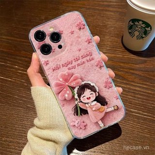 Ốp Điện Thoại Bốn Lá Cỏ Ba Lá Hồng Họa Tiết Cô Gái Thích Hợp Cho iPhone 11promax 12promax 11 12 13 14 Pro Max 15promax 15 16 17 Pro Max xr xs 12pro 13pro Vỏ Linh Hoạt Chống Sốc