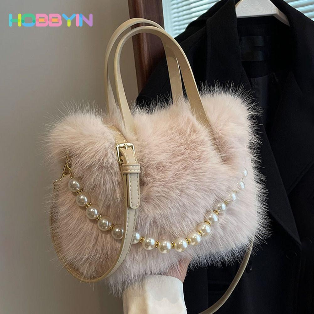 Túi xách lông thú giả HOBBYIN, Túi đeo vai dung tích lớn, Túi đi lại dài sang trọng hợp thời trang dành cho nữ bé gái