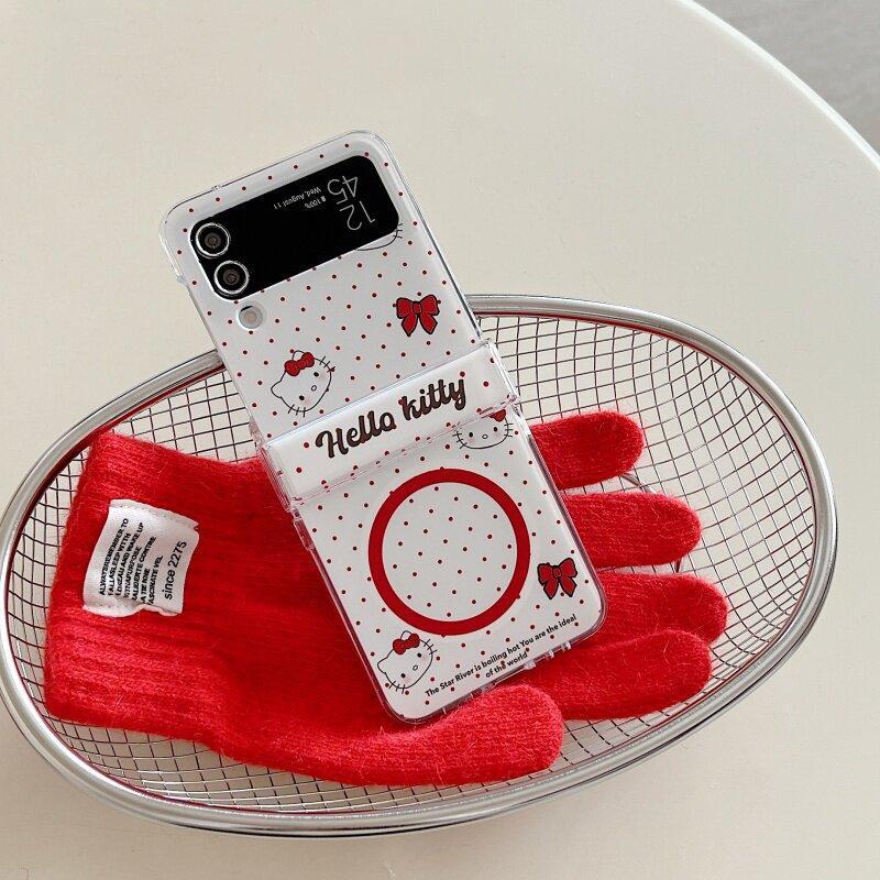 Thích Hợp Cho Samsung Galaxy ZFlip7 zflip6 Red Polka-Dot Kt Vỏ Điện Thoại Từ Tính Dây Gấp Vỏ Cứng Cho Z Flip 7 6 5 4 3 5G Vỏ Bảo Vệ