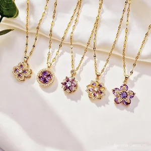 Thời Gian Chạy Bốn Lá Hoa Vòng Cổ Nữ Hoa May Mắn Mặt Dây Chuyền Thép Titan Trang Sức Ánh Sáng Đơn Giản Sang Trọng Zircon Xương Đòn Dây Chuyền