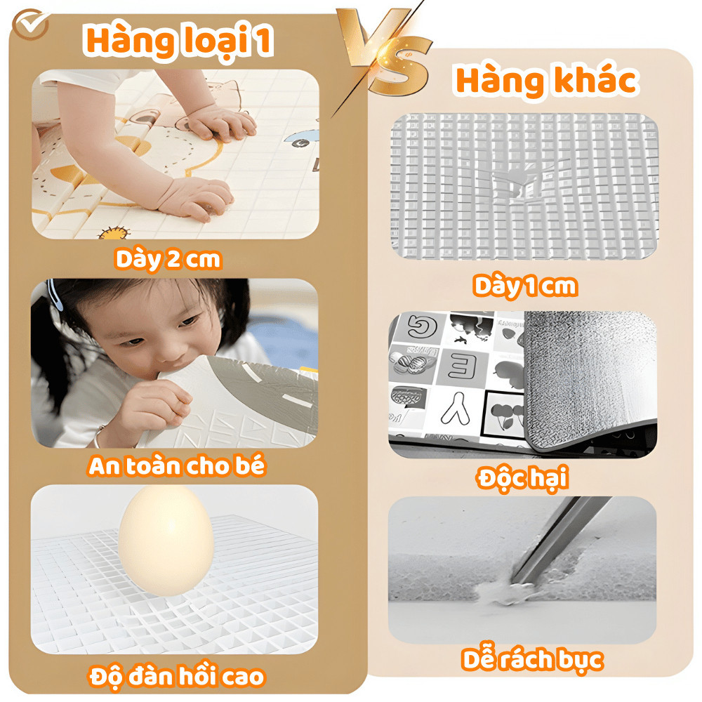 Thảm Xốp XPE Gấp Gọn Cho Bé 2 Mặt Chống Trượt, Thảm Tập Bò Em Bé Dày Dặn Chống Thấm Cách Nhiệt