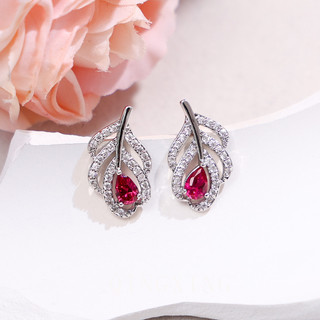 Châu Âu Mỹ ins Phong Cách Mới Đỏ Corundum Zircon Bông Tai Nữ