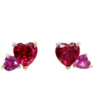Châu Âu Mỹ ins Phong Cách Mới Tình Yêu Đỏ Corundum Zircon Tình Yêu Trái Tim Bông Tai Nữ