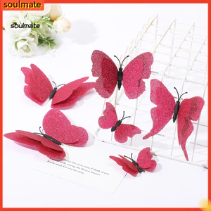 Linh hồn| Có Thể Tháo Rời Dán Tường Dính Mạnh Decal Dán Tường 6 Chiếc 3d Lấp Lánh Bướm Dán Tường Hai Lớp Tự Dính Có Thể Tái Sử Dụng Đề Can Cho Trẻ Em Phòng Ngủ Trang Trí Nhà