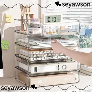 Khay đựng hồ sơ máy tính để bàn SEYAWSON, Hộp đựng giấy tài liệu A4 có thể xếp chồng lên nhau trong suốt, Kệ đựng giấy dung tích lớn di động Văn phòng tại nhà