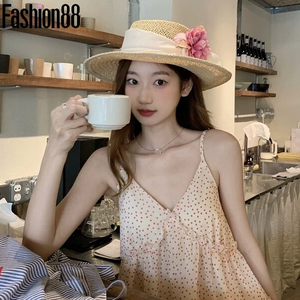 SUXI Áo sơ mi yếm xù chấm bi nhẹ nhàng phong cách mới mùa hè dành cho nữ 260507
