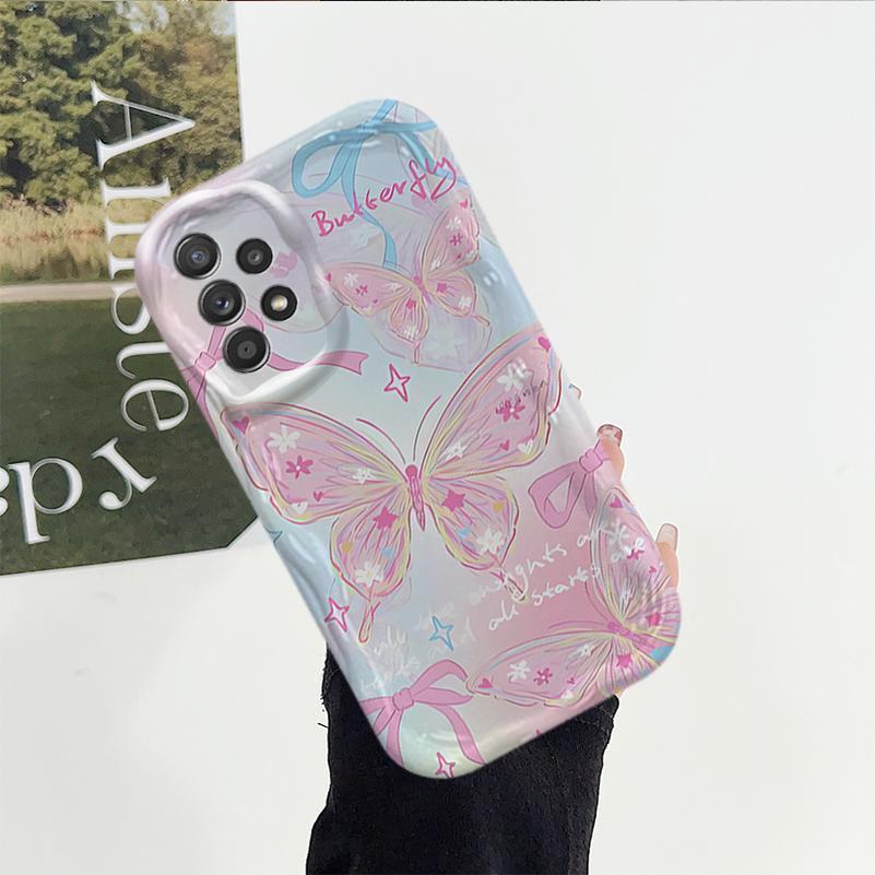 Ốp Lưng Cho Samsung Galaxy A13 A23 A32 A33 A52 A52S 4G 5G Vỏ Kem Hoạt Hình Cặp Đôi Bướm Mềm TPU 3D Sóng Silicon Vỏ Điện Thoại