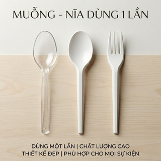 Muỗng nhựa dùng 1 lần -1 bịch 100 cái - Muỗng cơm muỗng trà sữa nĩa muỗng trong - Hùng Home