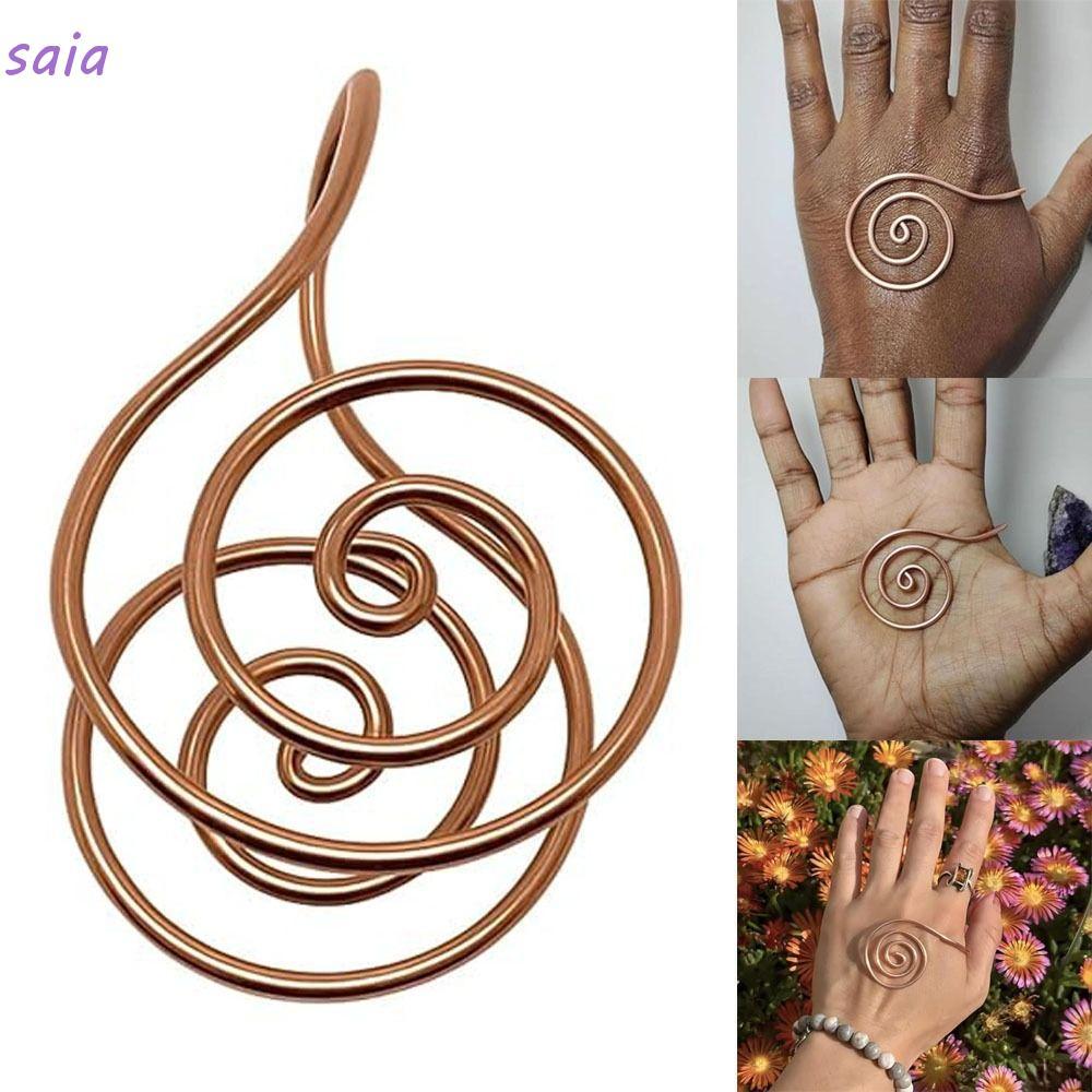 Nhẫn đồng SAIA thủ công xoắn ốc, vòng đeo tay có thể điều chỉnh, phụ kiện trang sức để thiền và hỗ trợ năng lượng
