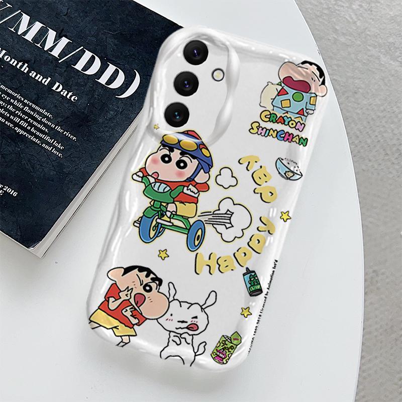 Ốp Lưng Cho Samsung Galaxy A04S A05S A13 A14 A15 A16 A17 A25 A35 A55 A56 4G 5G Phim Hoạt Hình Kem Crayon Shin-chan Cặp Đôi Mềm TPU 3D Sóng Silicon Vỏ Điện Thoại