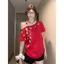 Milky Sweet Girl Dopamine In hoa Áo thun ngắn tay đeo vai xiên dễ thương dành cho nữ mùa hè Áo quây dáng rộng
