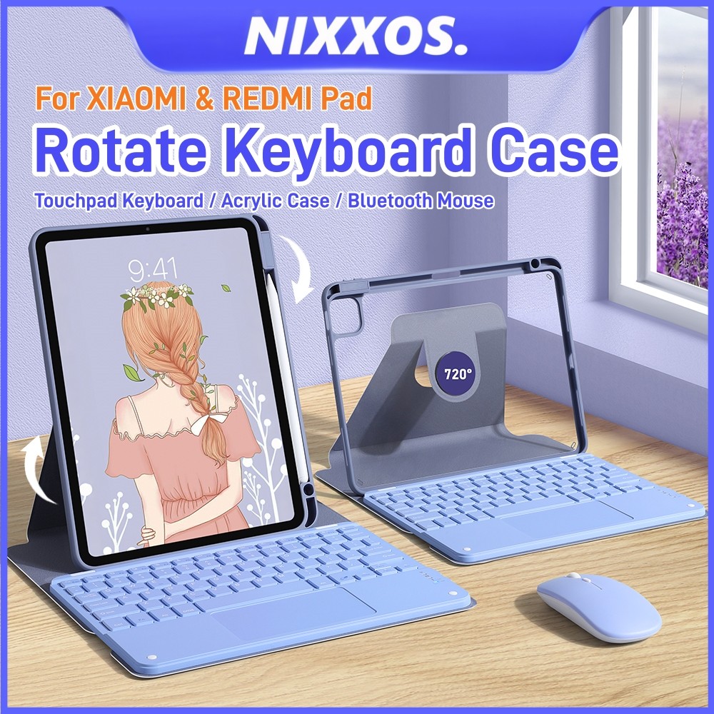 NIXXOS Dành Cho REDMI XIAOMI Pad Xoay Case Với Bàn Phím Touchpad Vỏ Cứng Acrylic Có Khe Cắm Bút Cho REDMI Pad 2 11 '' REDMI Pad SE 11 '' XIAOMI 8 & 8 Pro XIAOMI 7 & 7 Pro
